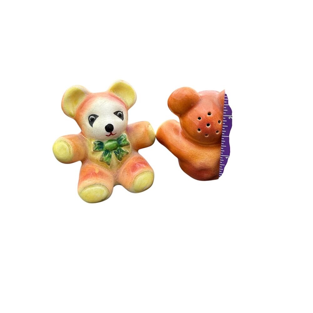 🧸 Vintage Orange Teddy Bear Salt Pepper Shakers Retro Kitchen Cute Decor Set - Picture 2 of 2